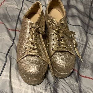 Gold glitter platform sneakers size 9